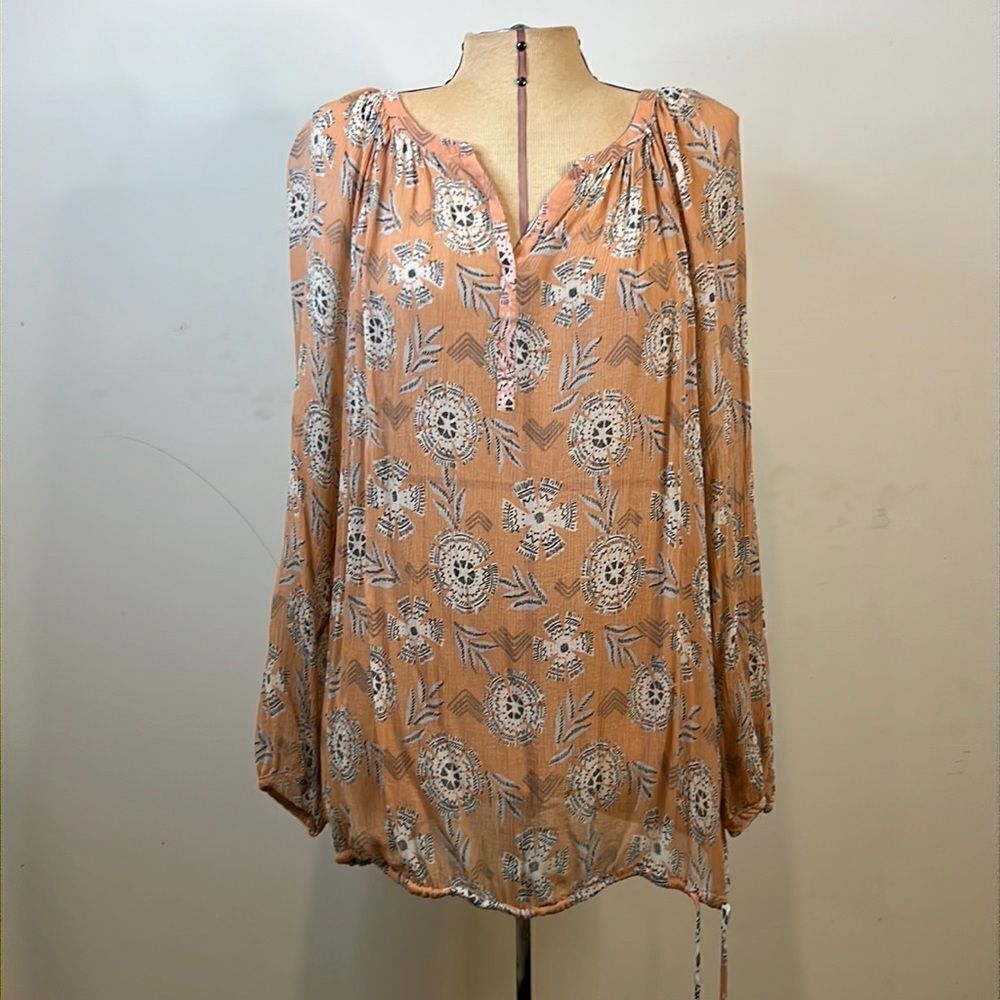 Lucky Brand Boho Semi Sheer Floral Blouse - Size 2X